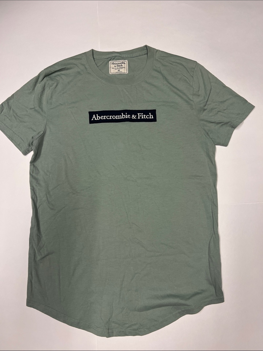 Abercrombie & Fitch Sage Green Short Sleeve Logo Tee with Navy Patch